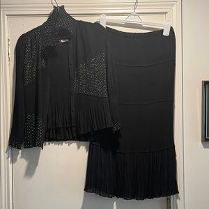 Bala Bala Chic Black Pleated White Polka Dot 3 Piece Skirt Set